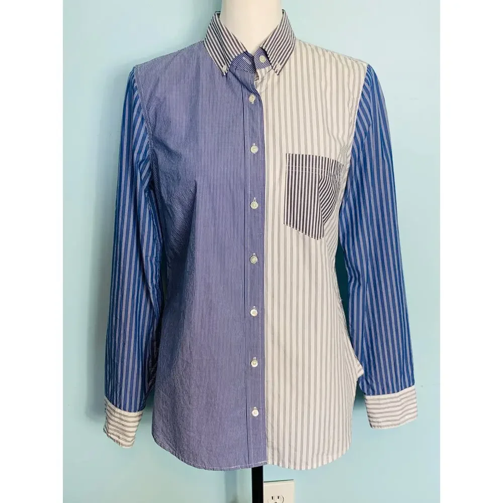 J. Crew Blue Mixed Stripe Cocktail Button Down Shirt Size 4